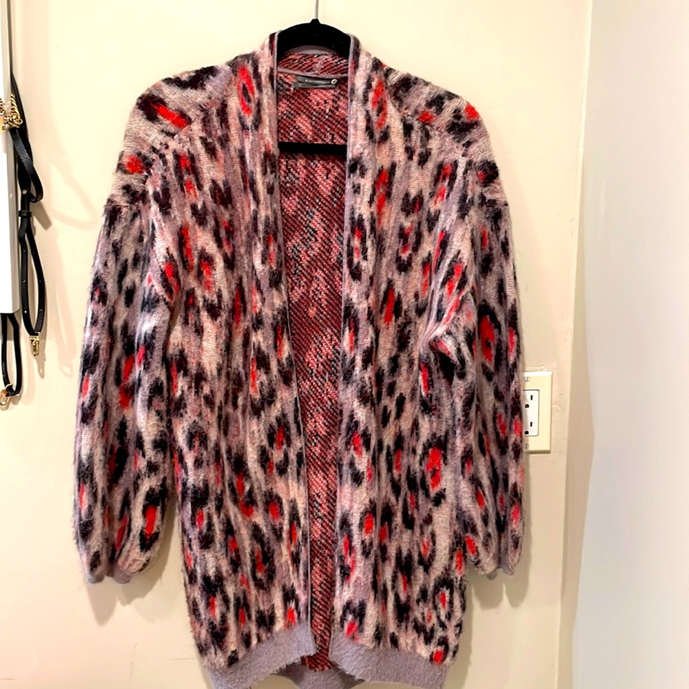 Anthropologie long cardigan, leopard print